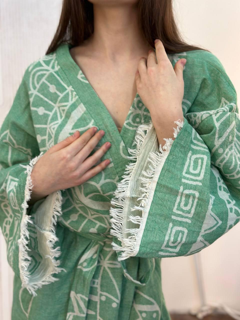 Халат-кимоно женский one size Зеленый - фото 4 Халат-кимоно женский one size Зеленый - фото 4