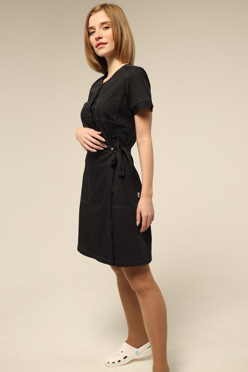 Халат TopLine Калифорния рукав короткий р. 40 Черный/Темно-Серый (11934-(40)черн.стр. т.-сер) - фото 4