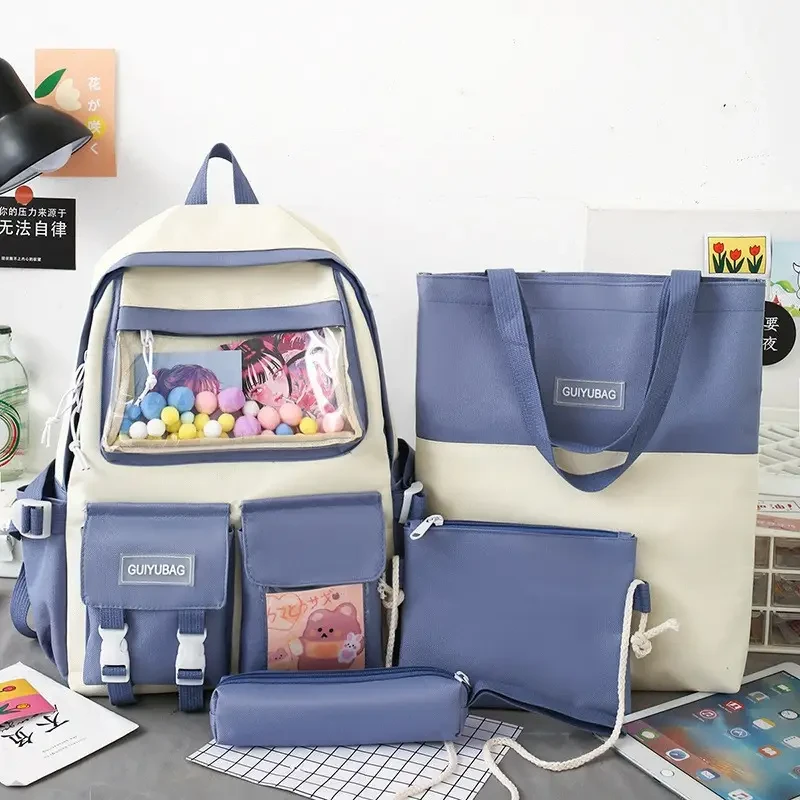 Школьный набор для девочки-подростка SG406-2 4в1 портфель/пенал/косметичка/сумка-шоппер Белый/Голубой (DR014351)