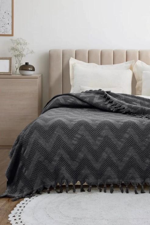 Плед-покривало бавовна евро 200х230 см Темно-сірий (TC303375972)