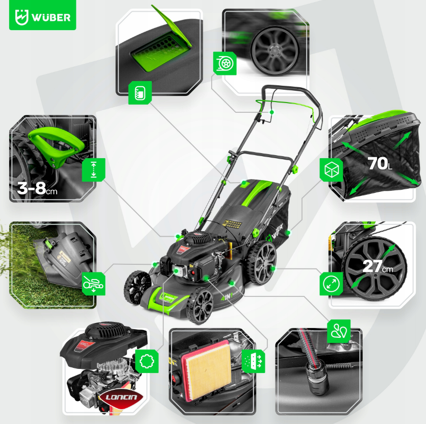 Газонокосарка бензинова Wuber 70 л 51 см (W09101) - фото 7 Газонокосарка бензинова Wuber 70 л 51 см (W09101) - фото 7