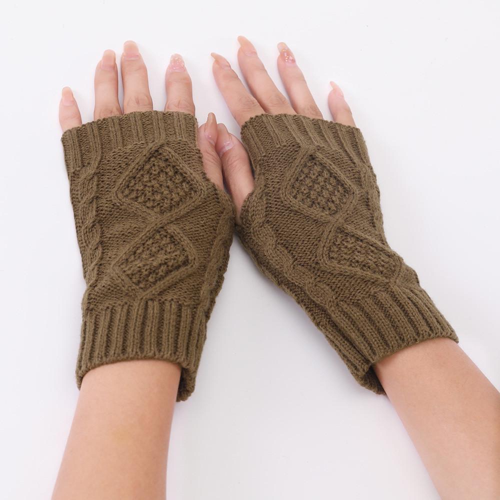 Мітенки в'язані з ромбами One size Хакі (2425) - фото 2 Мітенки в'язані з ромбами One size Хакі (2425) - фото 2