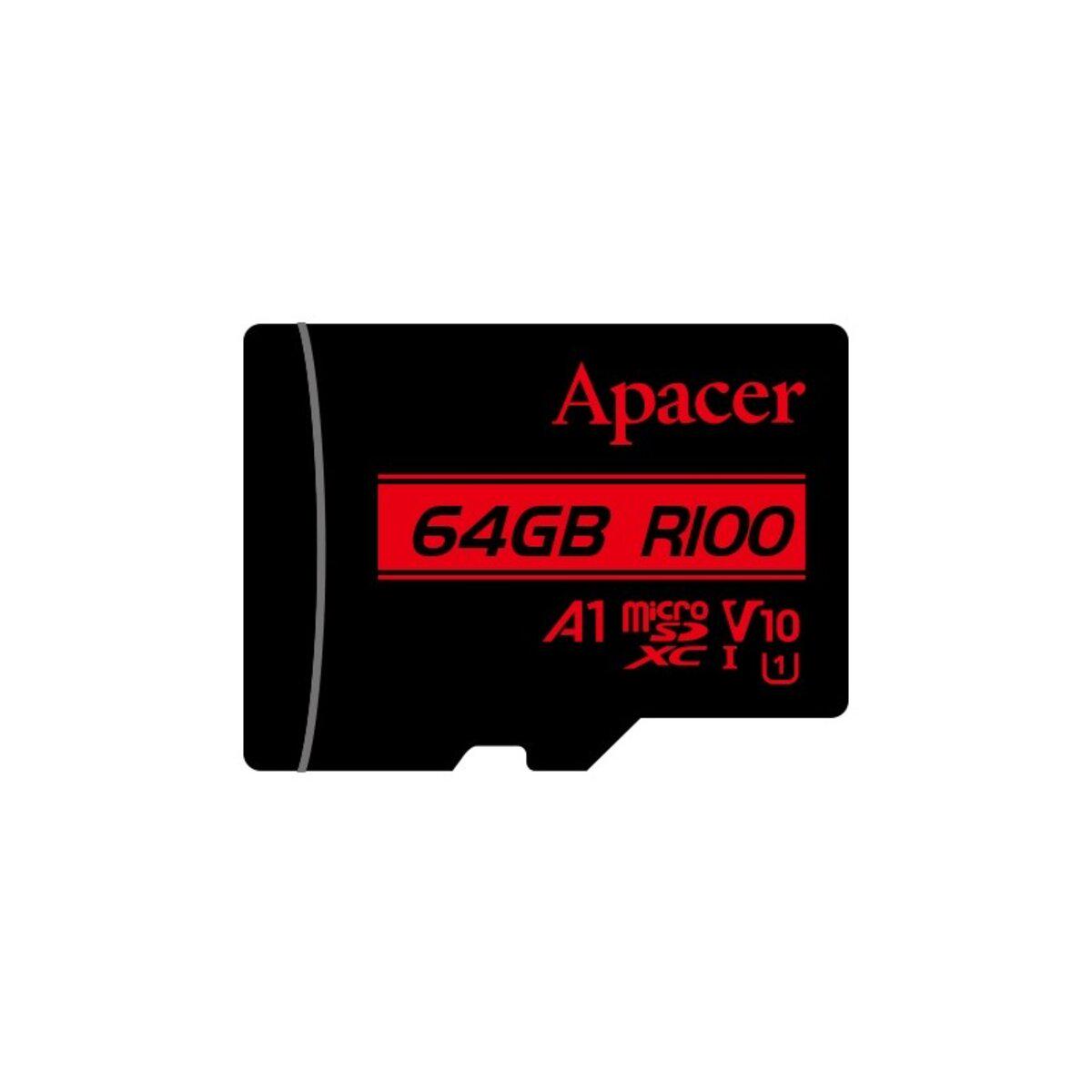 Карта памяти Apacer microSDHC UHS-1 64 Gb class 10 V10 A1 R100 MB/s AP64GMCSX10UB-RA Black (606297)