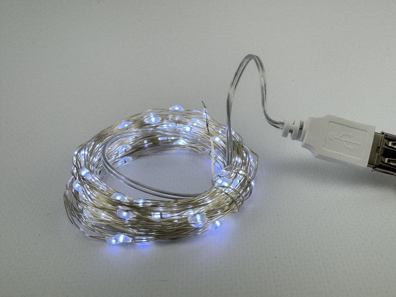 Гирлянда нить Роса USB 10 м 100 LED Холодный белый (WX022) - фото 4