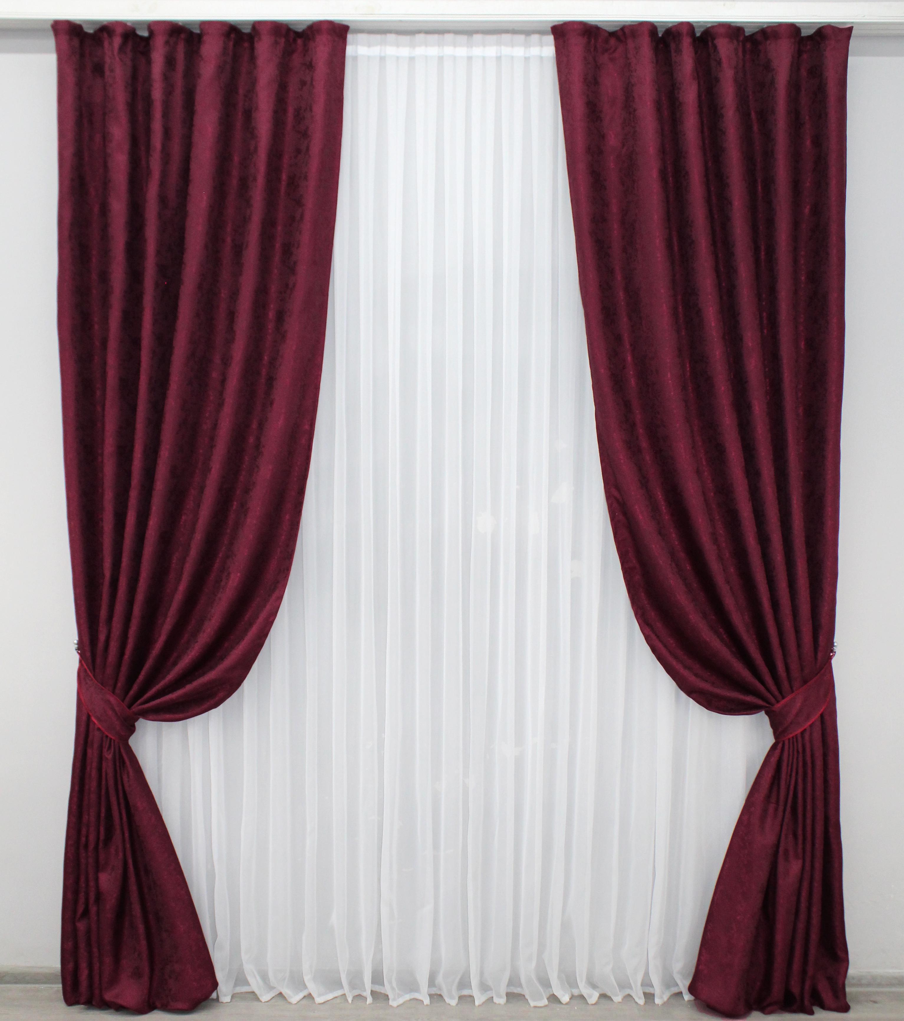 Комплект штор VR-Textil Жаккард Мрамор Al1 №1302ш 150х290 см 2 шт. Бордовый (33-0153)