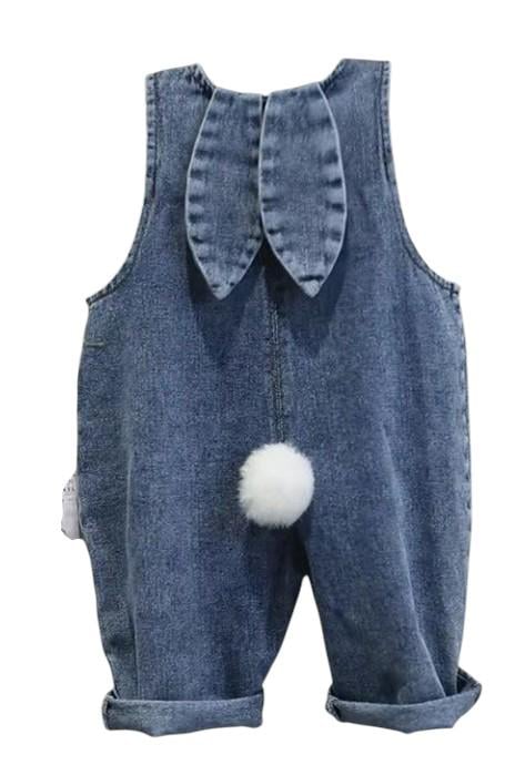 Полукомбинезон детский джинсовый с ушками и хвостиком зайчика Blue Denim (20)