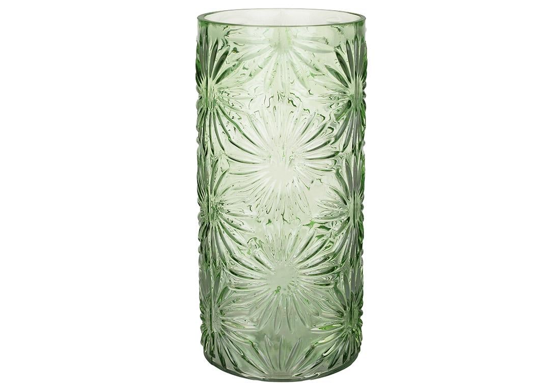 Ваза стеклянная BonaDi с фактурным рисунком Ромашки 25 см Зеленый (591-425)