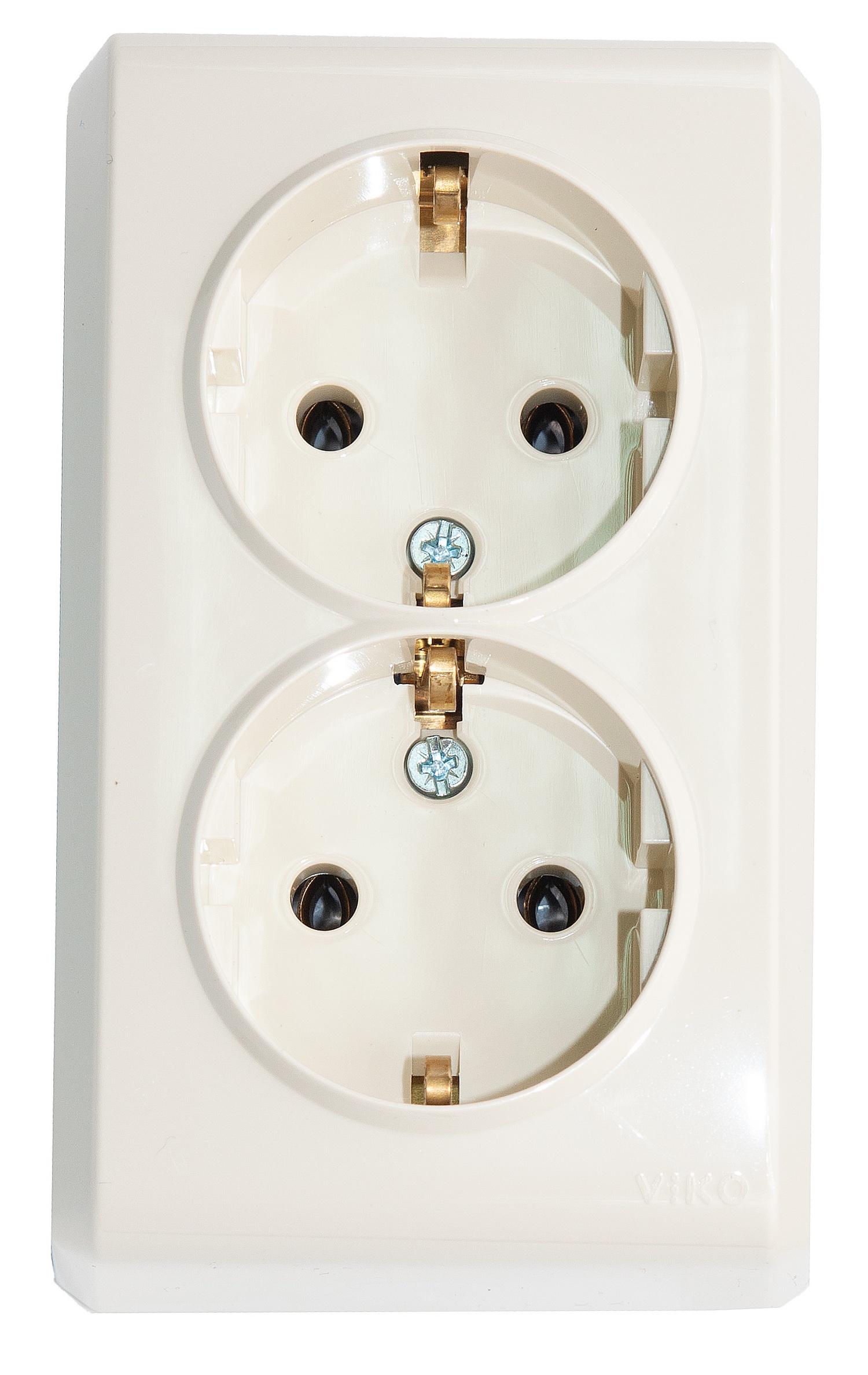 Розетка двойная Viko Vera 90681256 накладная с заземлением Кремовый (30074566)