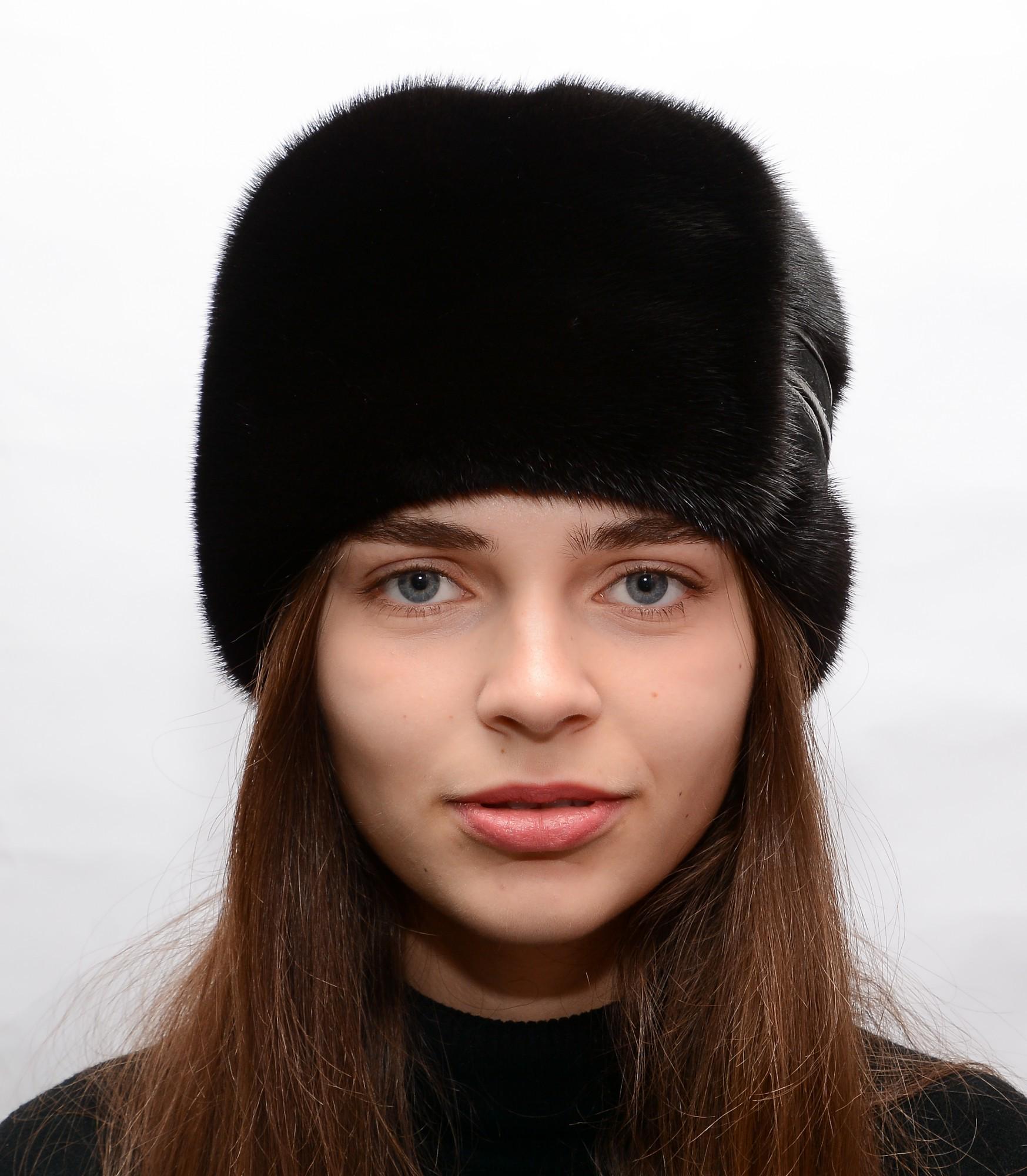 Женская шапка Меховой стиль Козачка из натурального меха норки Черный (033)