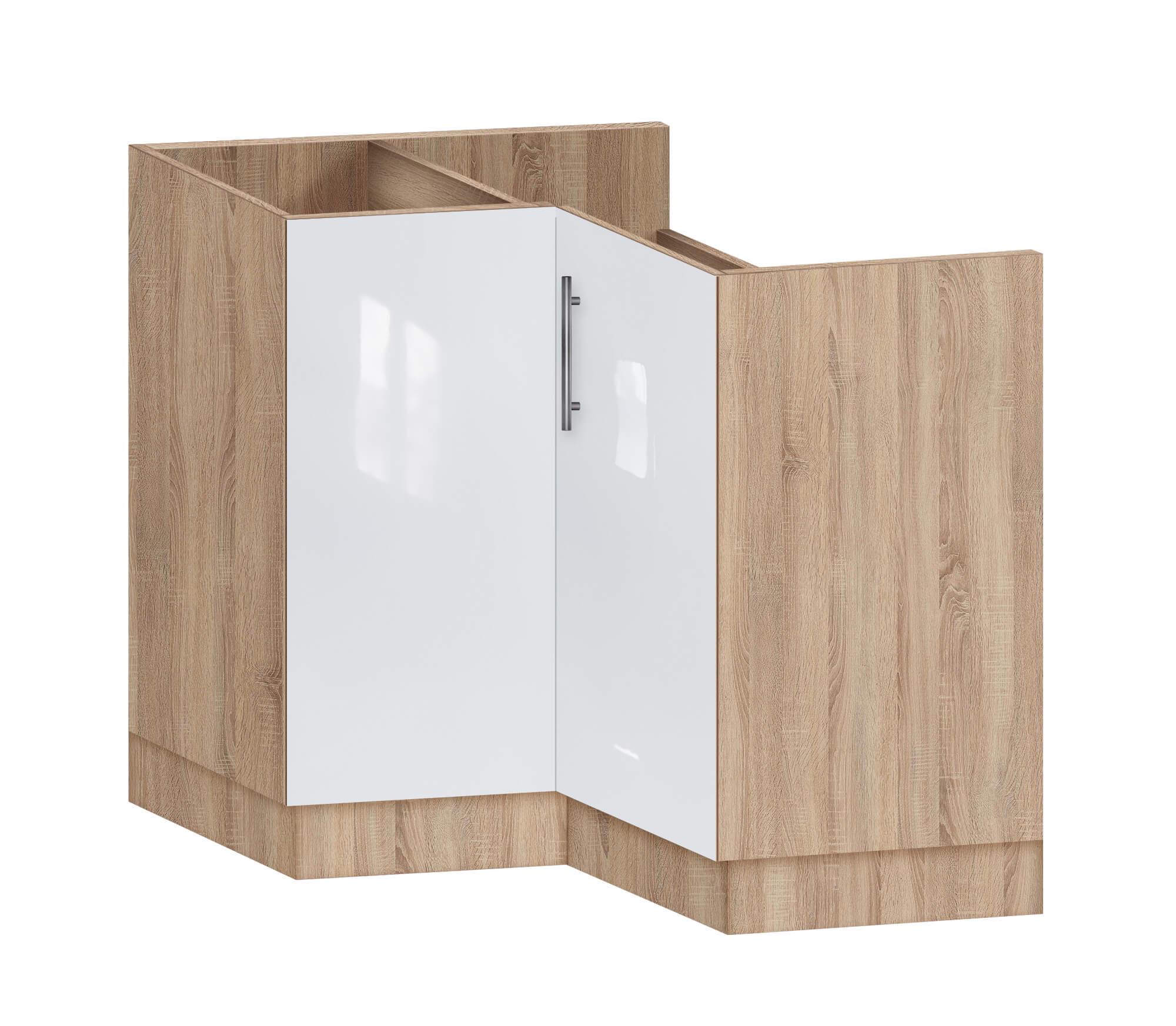 Тумба кутова кухонна МАКСІ-МЕблі під врізну мийку №2 без стільниці ЛЮКС з фарбованими МДФ фасадами Дуб сонома/Білий (73142)