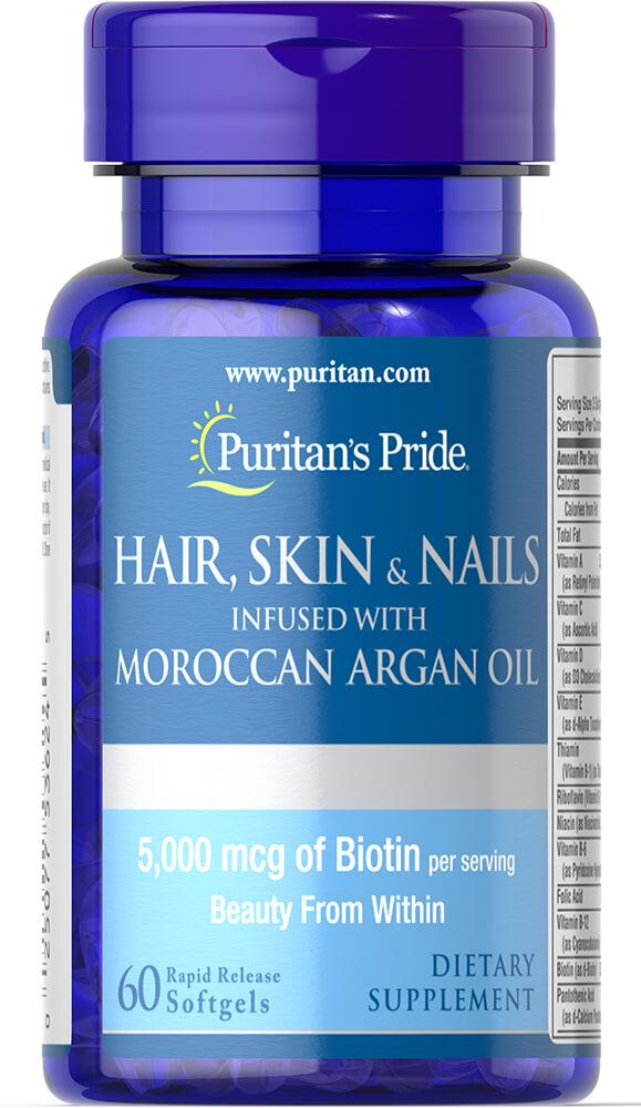 Комплекс для кожи, волос, ногтей Puritan's Pride Hair Skin & Nails infused with Moroccan Argan oil 60 Softgels