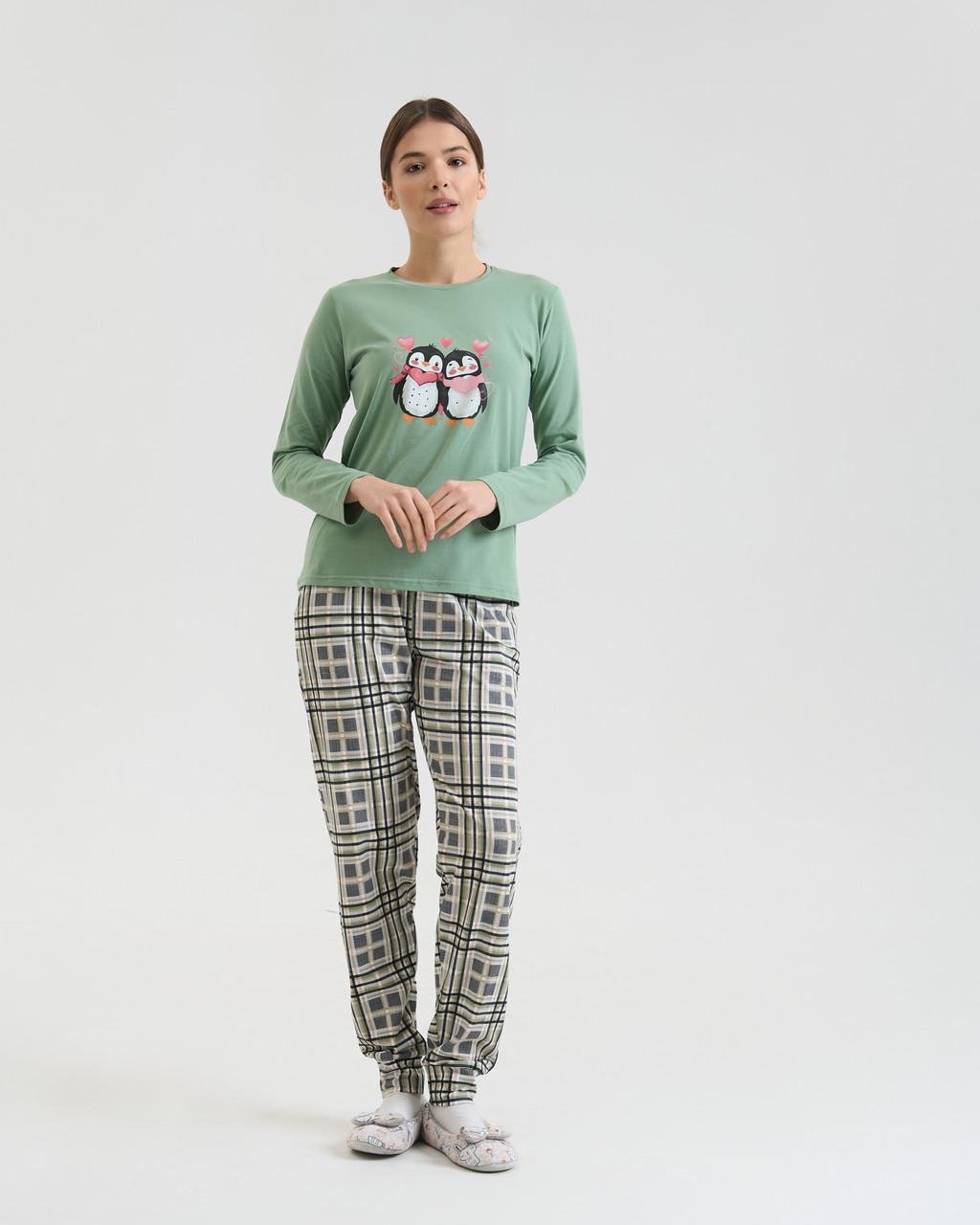 Пижама женская с брюками Nicoletta Family look Пингвины мама/дочь 96830k XL Зеленый