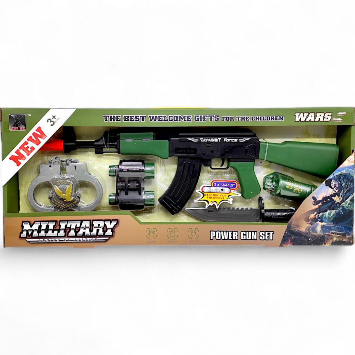 Набор детский с оружием Военный автомат/наручники/бинокль/нож/граната/жетон (253442)