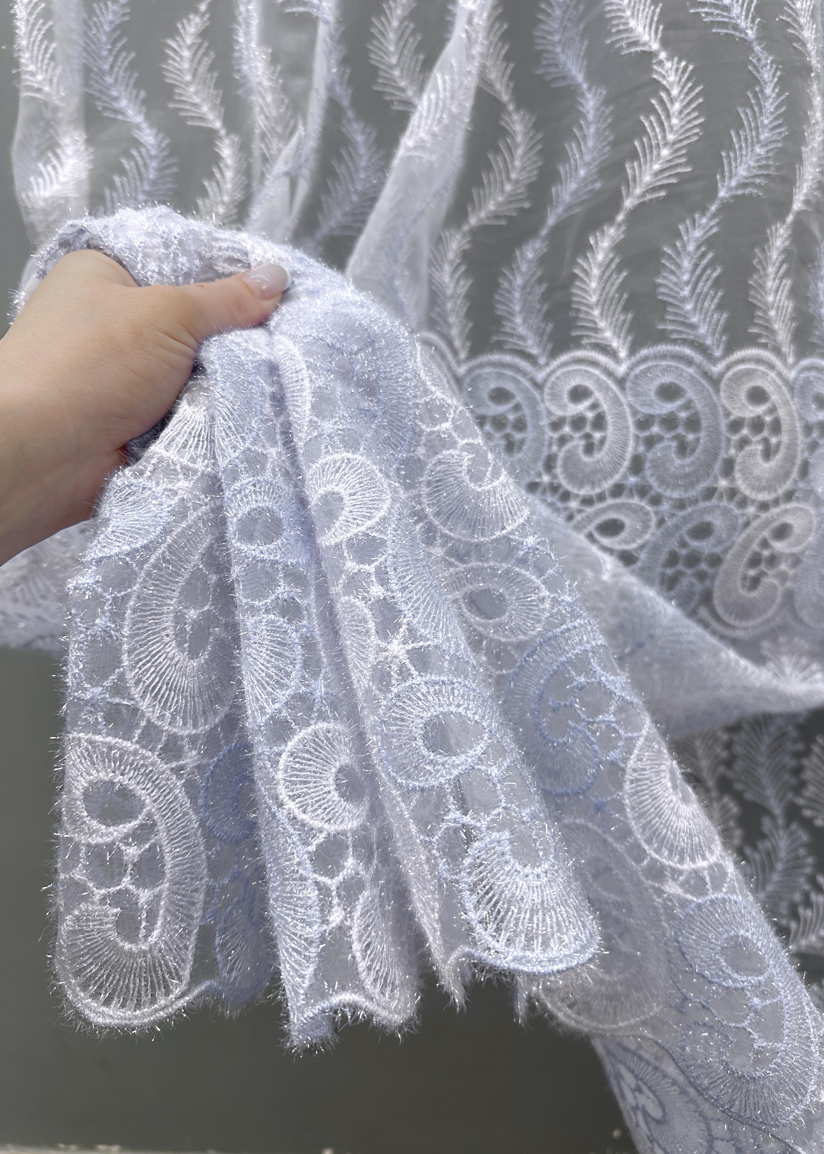 Тюль VR-Textil 1683т Органза с вышивкой и люрексом 300х270 см Голубой/Белый (42-0731) - фото 5