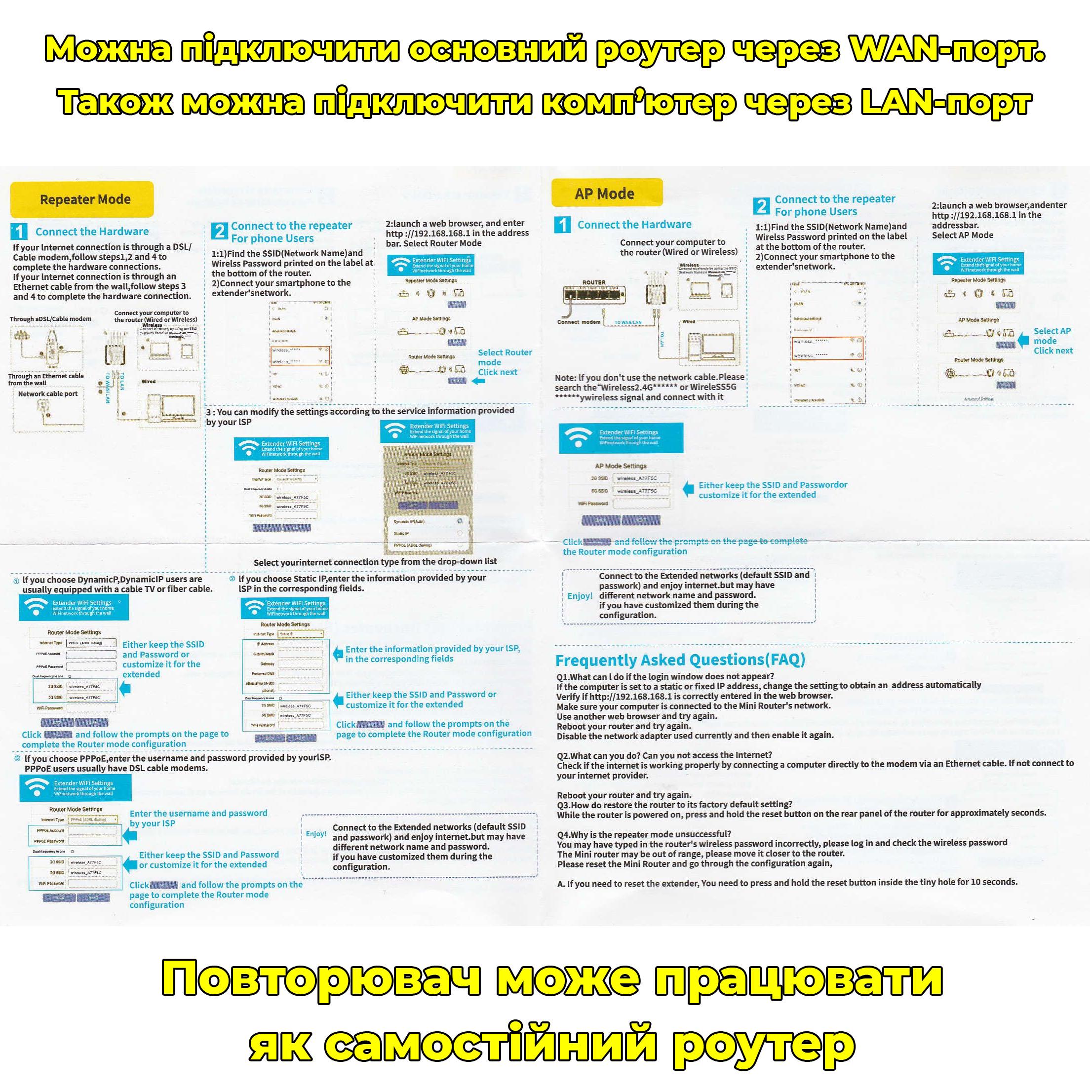 Ретранслятор Wi-Fi U13 з LAN-кабелем та функцією самостійного роутера (23828332) - фото 10