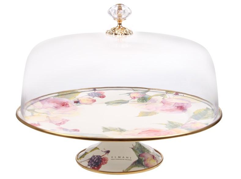 Тортовница эмалированная Elmani Bird с крышкой на ножке 30 см (2763414259)