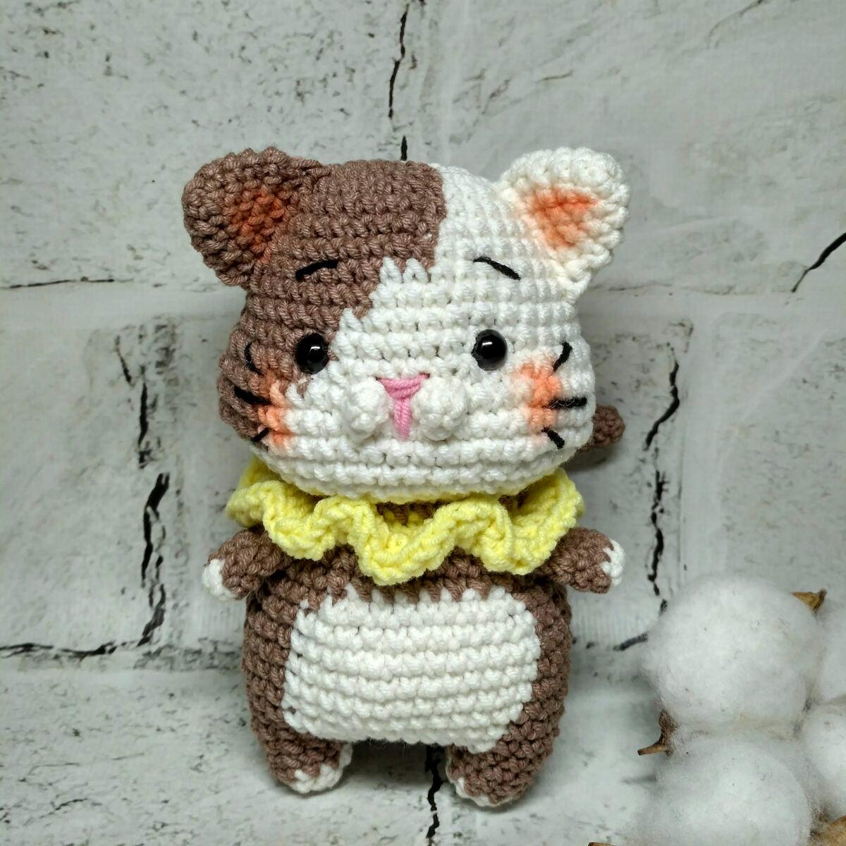Мягкая игрушка вязаная ручной работы Котик 14 см (202-80-12)