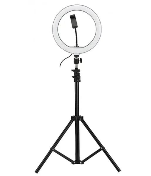 Кольцевая светодиодная LED лампа Mirror MJ26 26 см с штативом 2 м Черный (7306/L) - фото 4