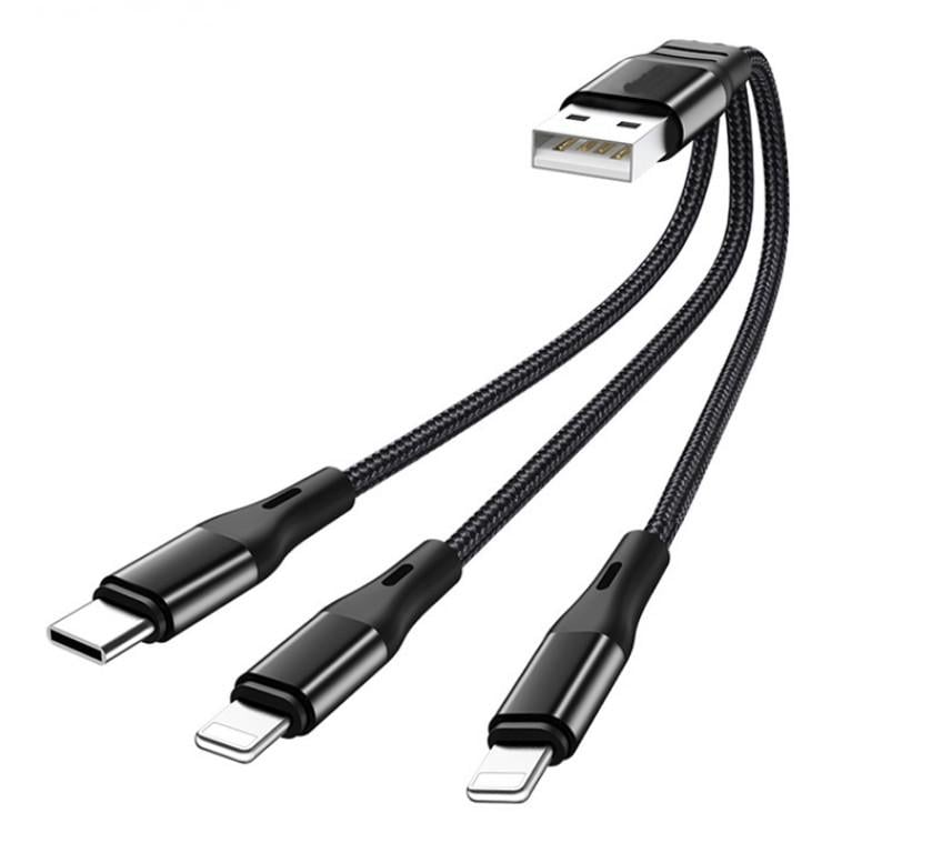 Кабель USB Primo X47-3 3в1 Type-C/2хiPhone 20 см Black (1830514220)