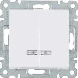 Выключатель двухклавишный Hager Lumina с подсветкой 10АХ/230V Белый (28684780)