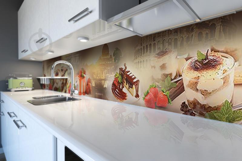 Скинали на кухню Zatarga «Клубничный пудинг сладости» 600х3000 мм виниловая 3Д наклейка кухонный фартук Z180385/2