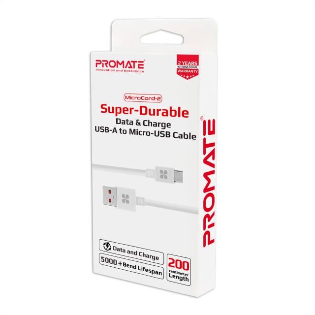 Кабель Promate MicroCord-2 USB-microUSB 2А 2 м White - фото 6