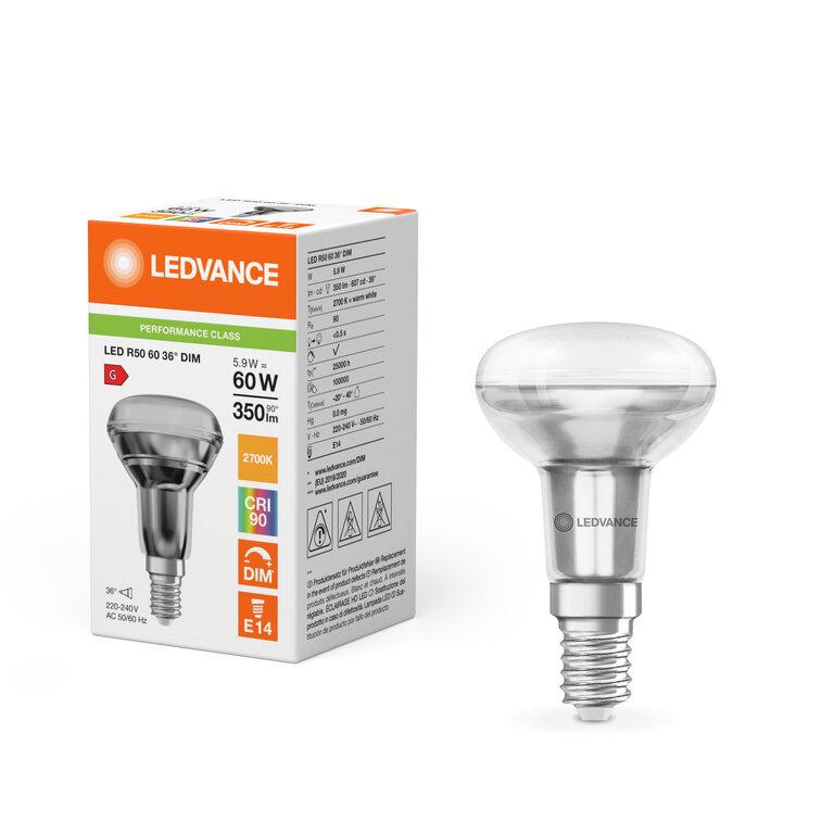 Лампа светодиодная Ledvance LED R50 DIM P 5,9W 220V 350lm 2700K E14 DIM 50х50 мм гриб (4099854058608) - фото 2