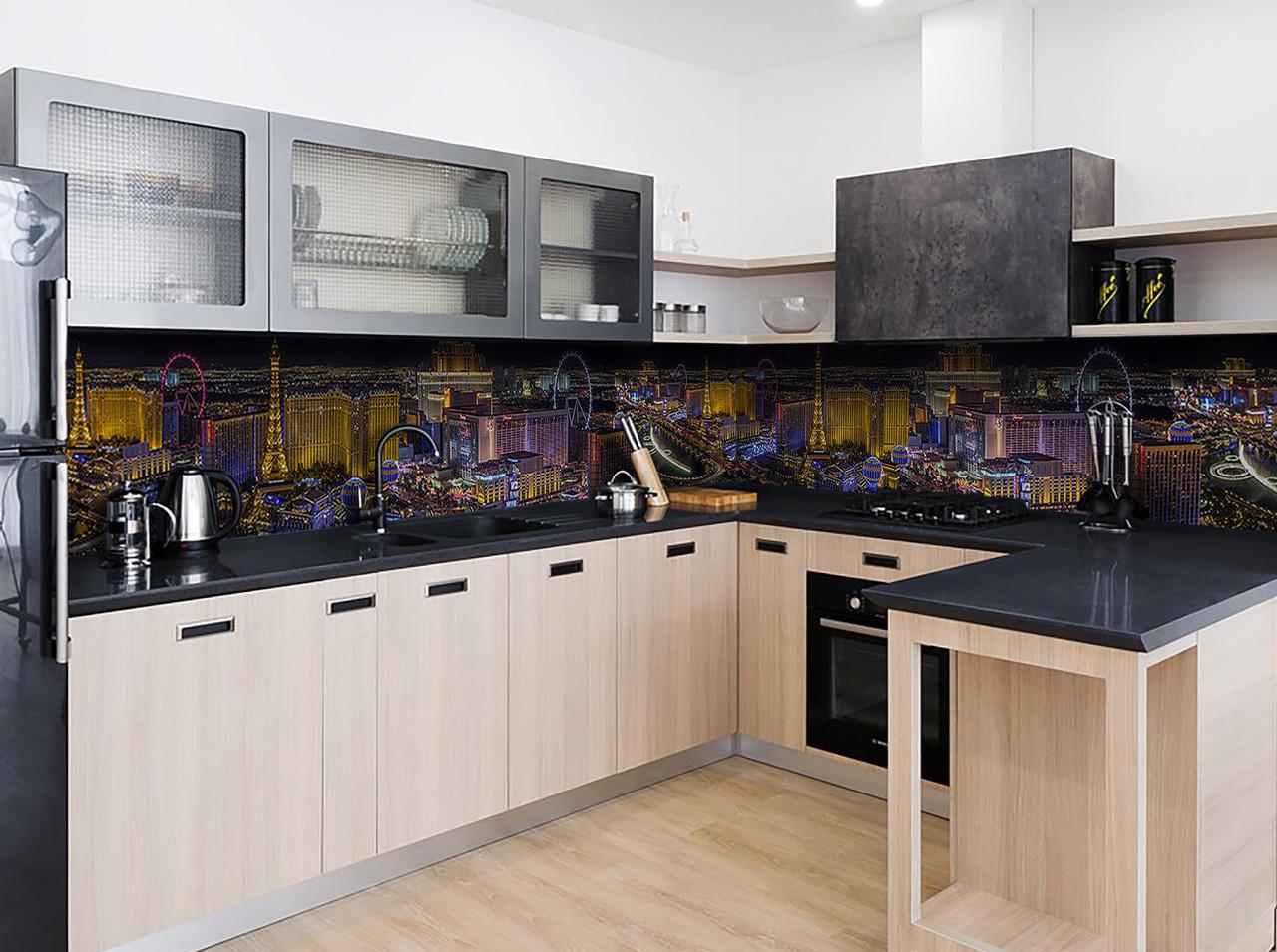 Кухонный фартук Неоновый город из самоклеющейся виниловой пленки 60х250 см Черный