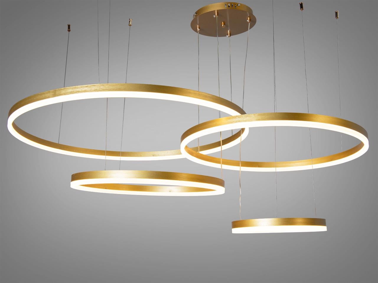 Люстра светодиодная на тросах с пультом для гостиной 157 Вт Золотой (1029-800/600/500/300GD)