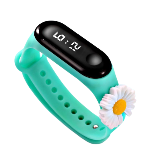Часы электронные детские сенсорные с 3D браслетом Ромашка водонепроницаемые Зеленый (1000049)