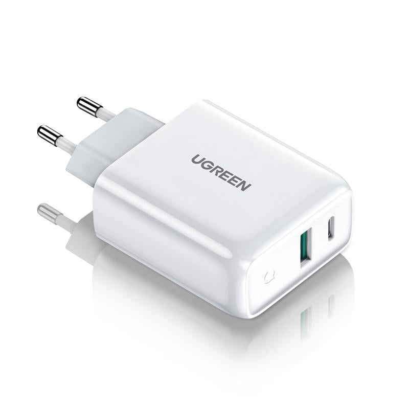 Зарядное устройство для сети UGREEN CD170 USB+Type-C 38W Wall Charger QC3.0 PD3.0 White (60468)