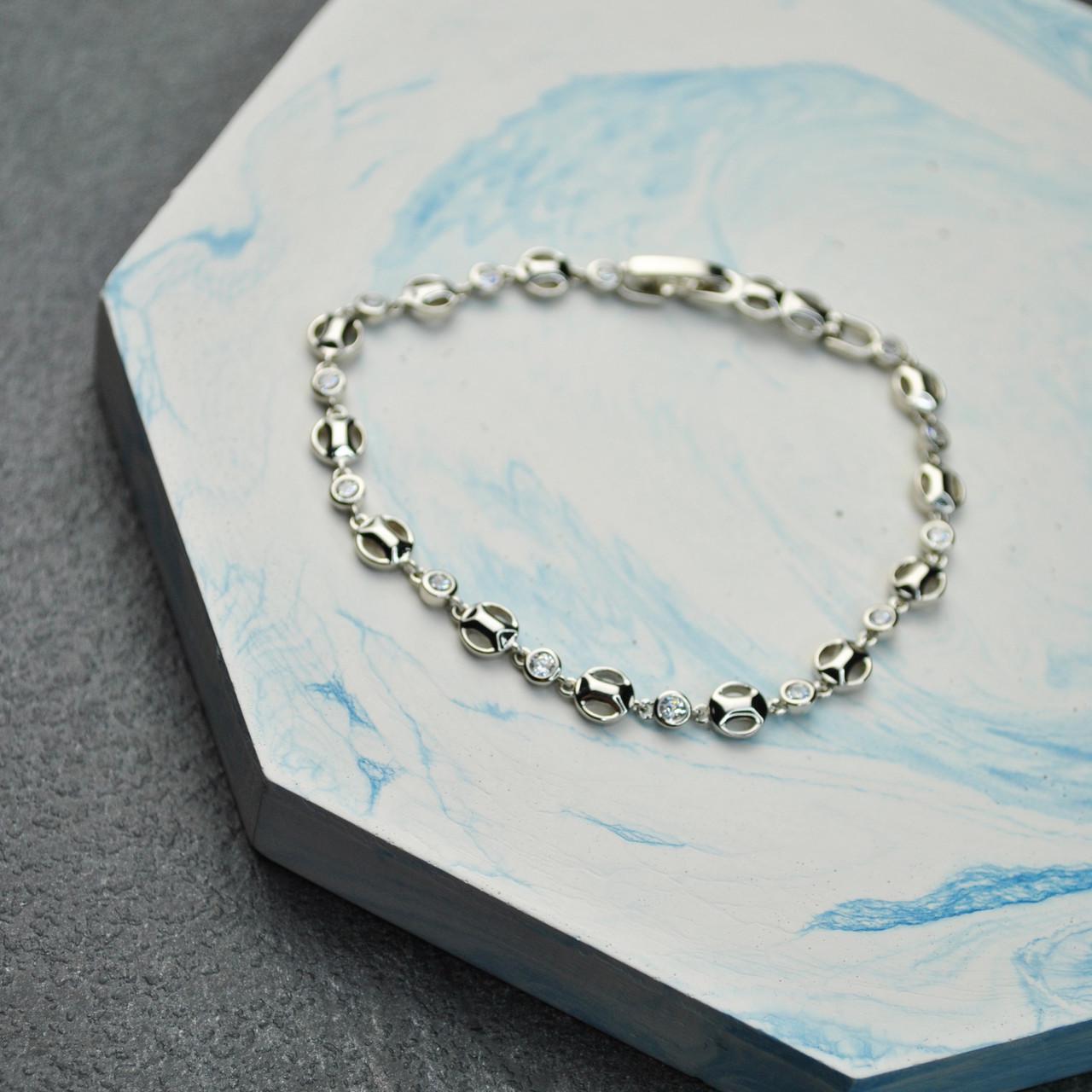 Браслет Круги с цирконием медицинская сталь родий (x075)