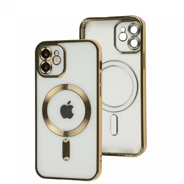 TPU хромовий чoхол Fibra Chrome with MagSafe + захист камери для Apple iPhone 11 (6.1") Gold