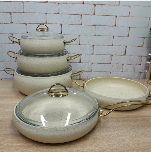 Набір посуду OMS з сотейником та сковорідкою з антипригарним покриттям для індукціі 9 пр. Айворі (3024-ind-ivory) - фото 5 Набір посуду OMS з сотейником та сковорідкою з антипригарним покриттям для індукціі 9 пр. Айворі (3024-ind-ivory) - фото 5