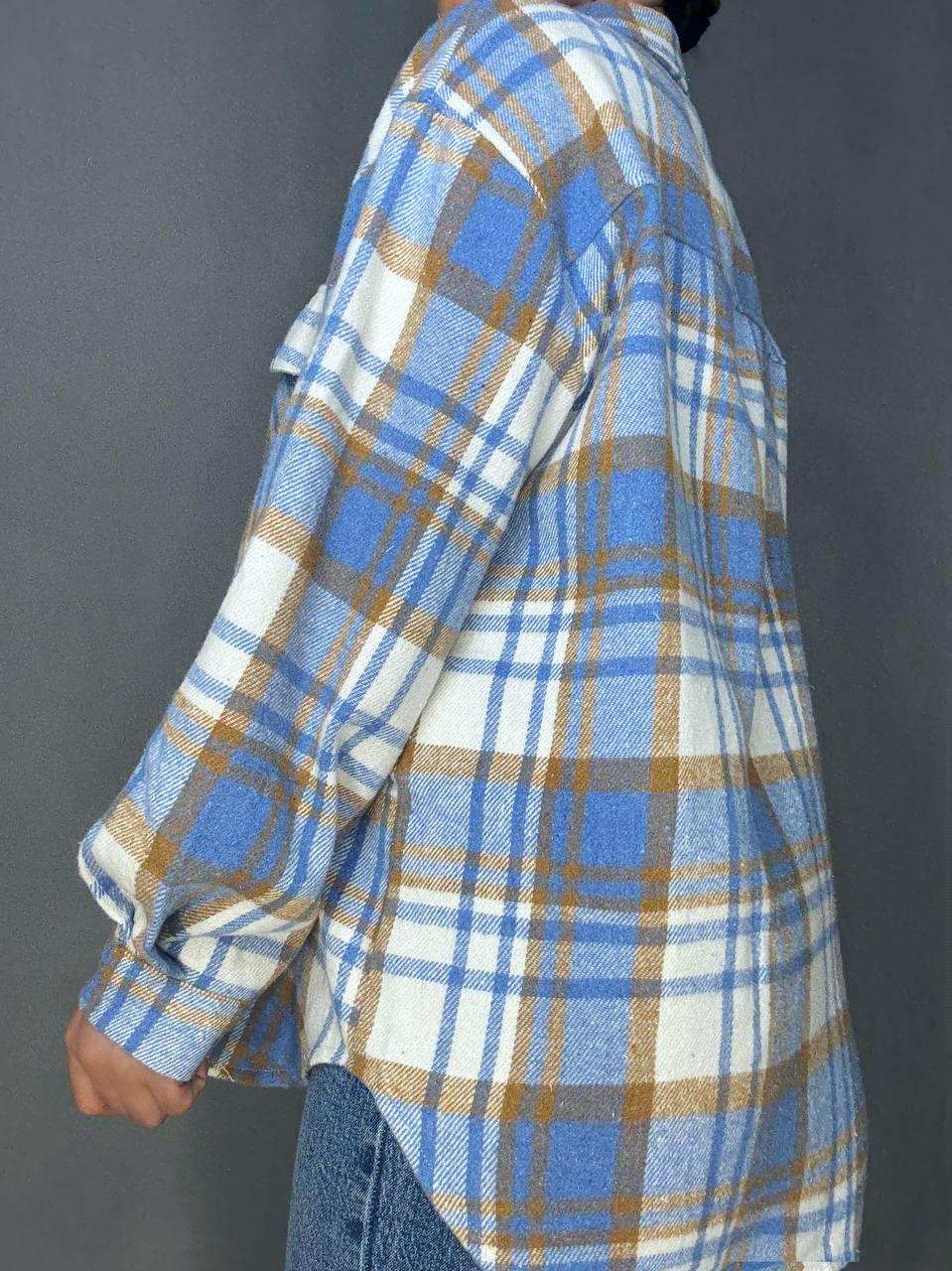 Сорочка жіноча YZY 223 картата оверсайз тепла байка OS Блакитний (5400) - фото 4 Сорочка жіноча YZY 223 картата оверсайз тепла байка OS Блакитний (5400) - фото 4