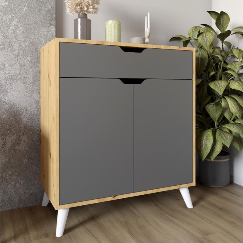 Комод для спальни Еверест 1Ш2Д Борн 750 с белыми ножками 75х40х86,4 см Дуб артизан/Антрацитовый (23887183)