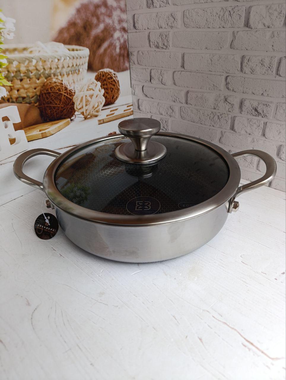 Глибока сковорода-сотейник Edenberg EB-13078 із нержавіючої сталі з антипригарним покриттям 28 см 4 л Сталевий