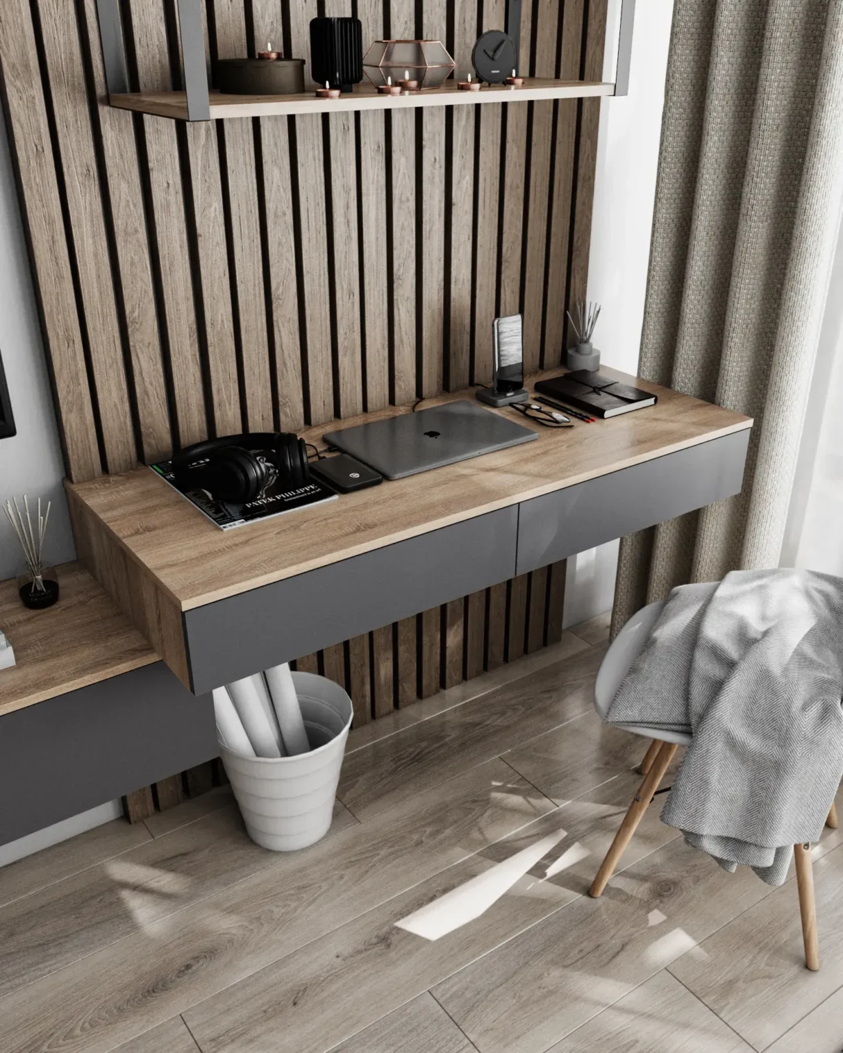 Стіл навісний Nikoshop Т-222 з двома шухлядами 1200х500х160 мм Дуб сонома/Антрацитовий (432365734470983272947522)