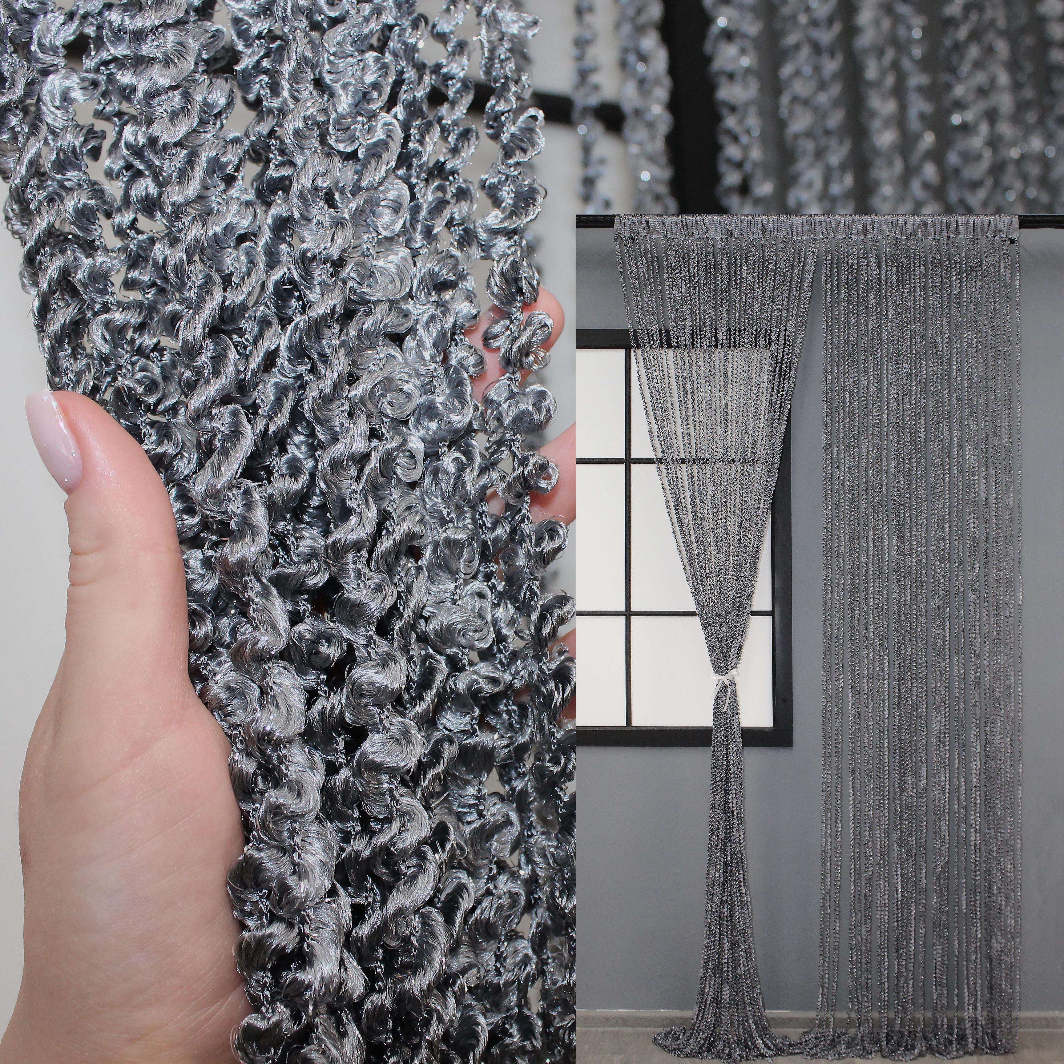Шторы-нити спираль с люрексом 300х300 см Темно-серый (61-025) - фото 4 Шторы-нити спираль с люрексом 300х300 см Темно-серый (61-025) - фото 4