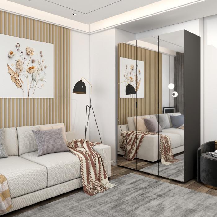 Шкаф-пенал для одежды Doros Гелар-3 3 Зеркала 117х49,5х203,4 см Графит (DRS-011126) - фото 4