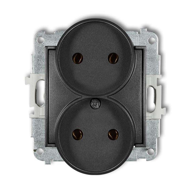 Розетка двойная Karlik Mini без заземления внутренняя Графитовый (11MGPR-2)