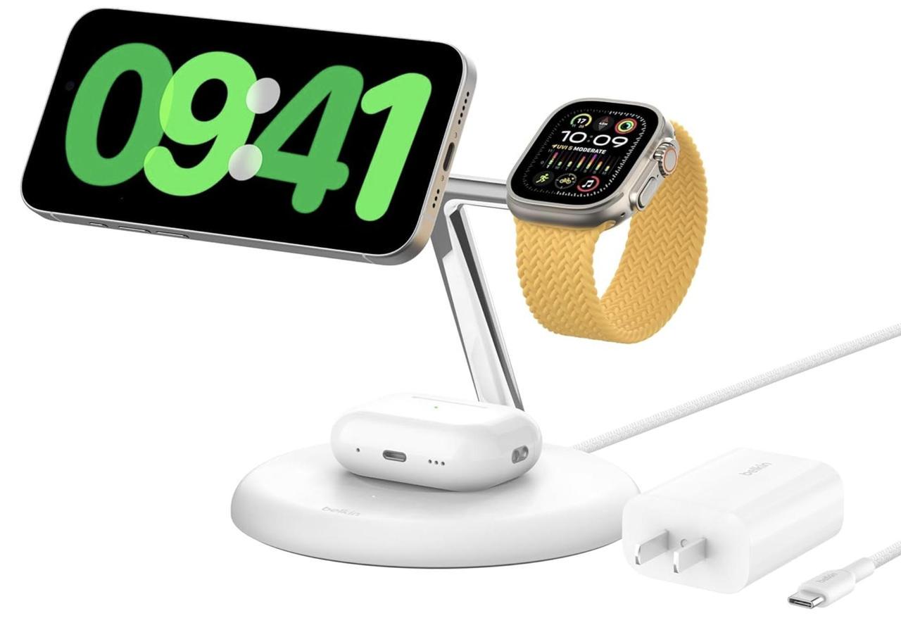 Бездротовий зарядний пристрій Belkin BoostCharge Pro 3-in-1 Magnetic Stand with Qi2 15W White (WIZ023ttWH)