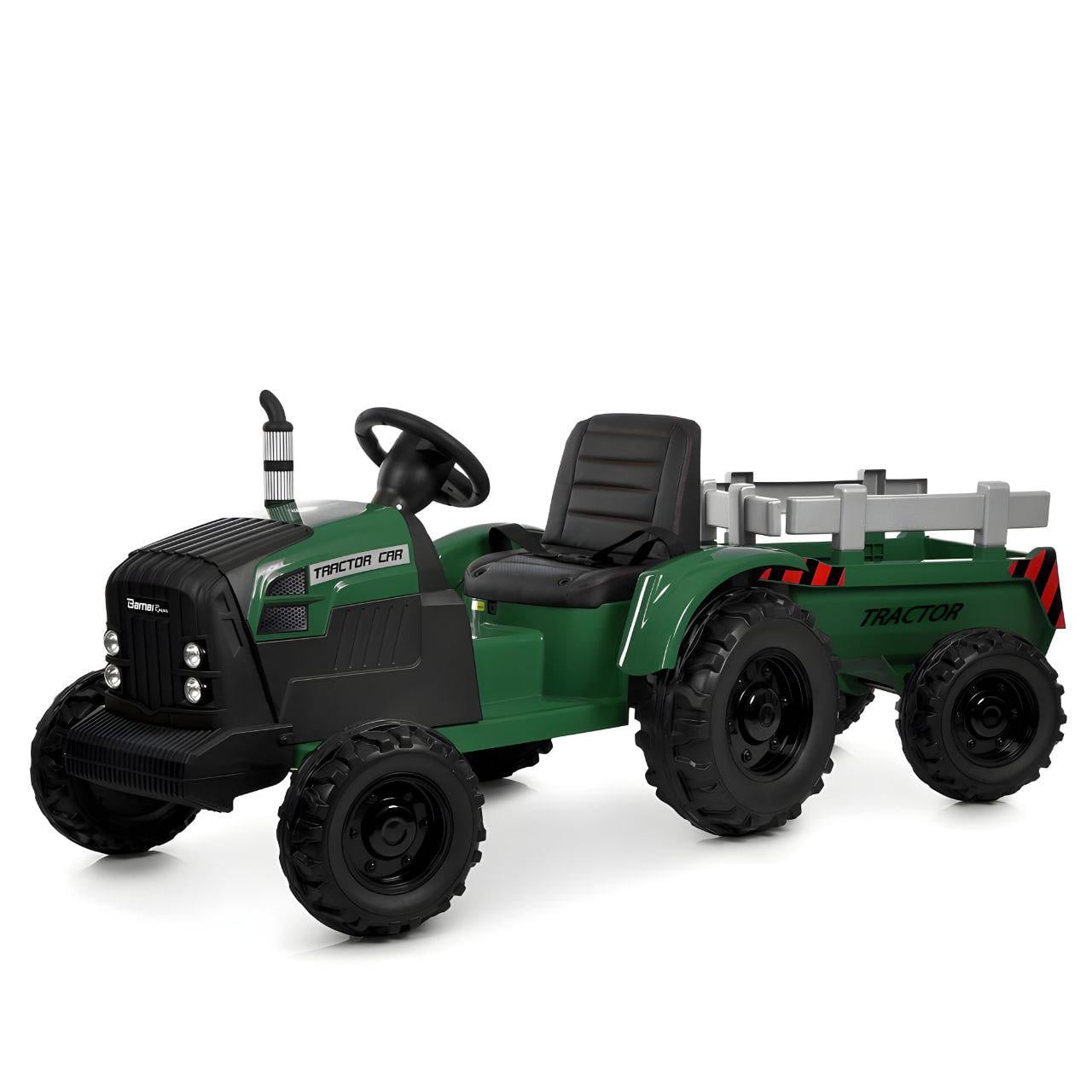 Детский электротрактор Bambi Racer M6285EBLR-5 с прицепом 2 мотора 45W 24V 9AH пульт 2.4G колеса EVA кожа Зеленый (38252882)
