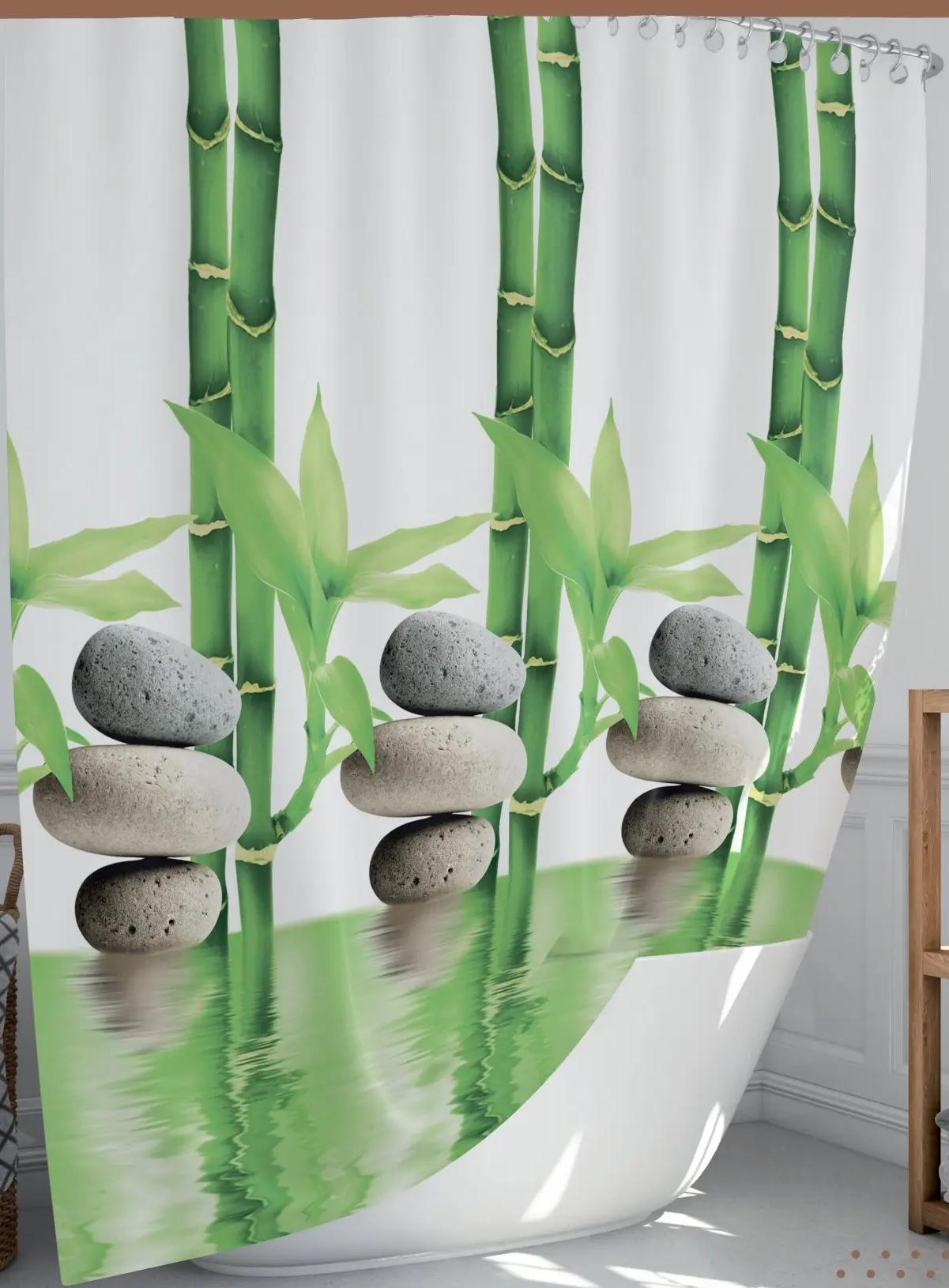 Шторка для ванной комнаты Tropic тканевая с декором Bamboo 240х200 см (25486815)