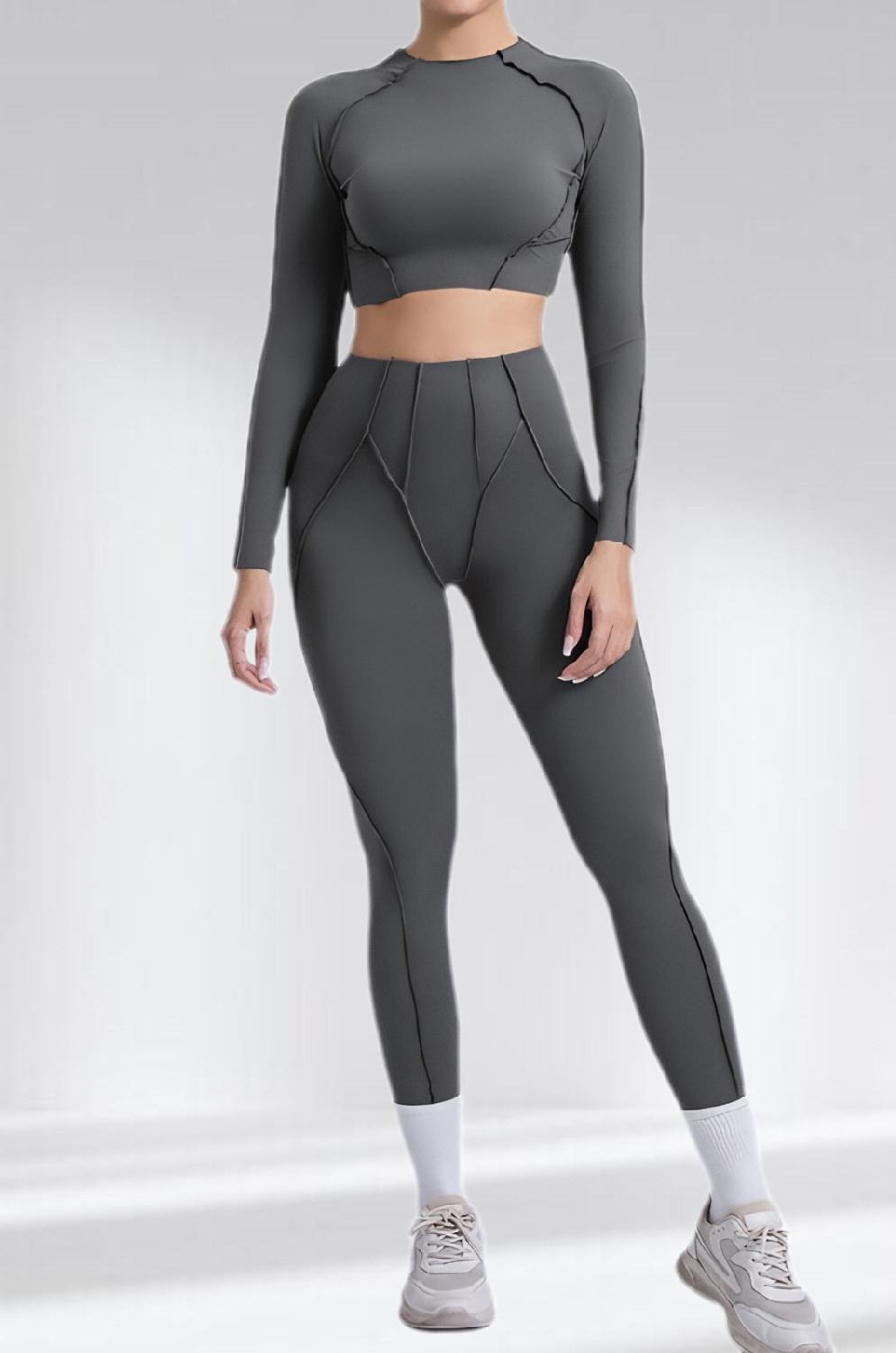 Костюм для фитнеса женский LILAFIT лосины/топ с моделирующими швами S Серый (LFS000164)