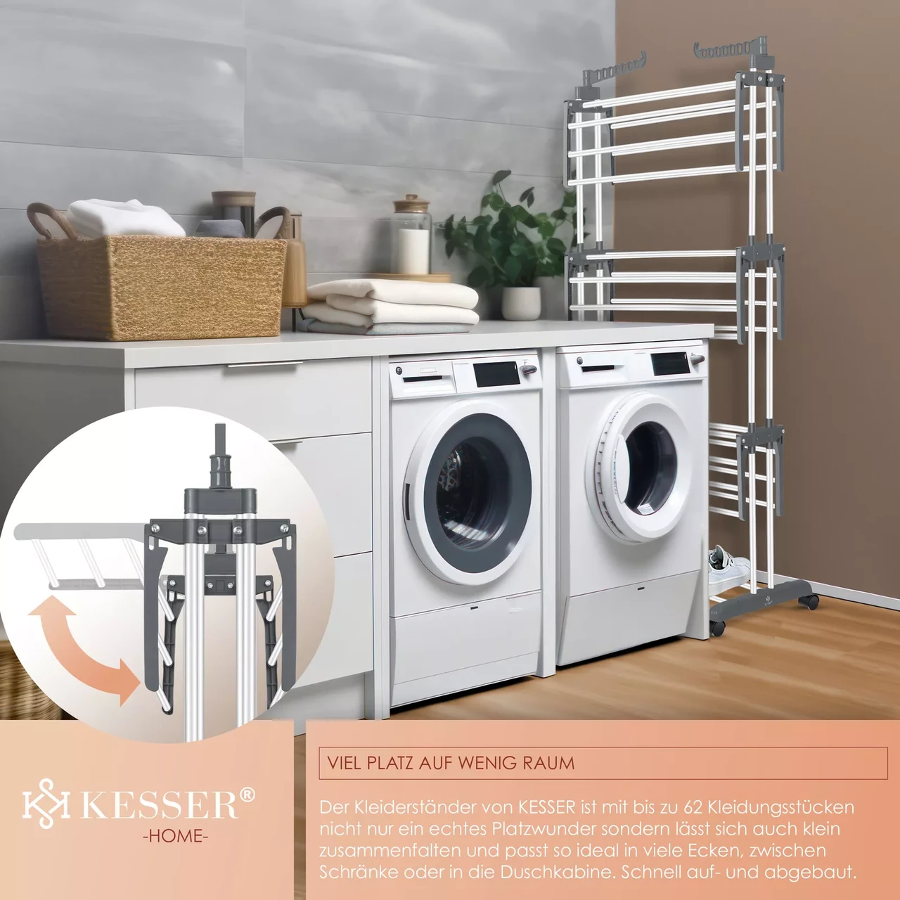 Сушарка для білизни KESSER 126 см 50 кг (4255598324540) - фото 7 Сушарка для білизни KESSER 126 см 50 кг (4255598324540) - фото 7