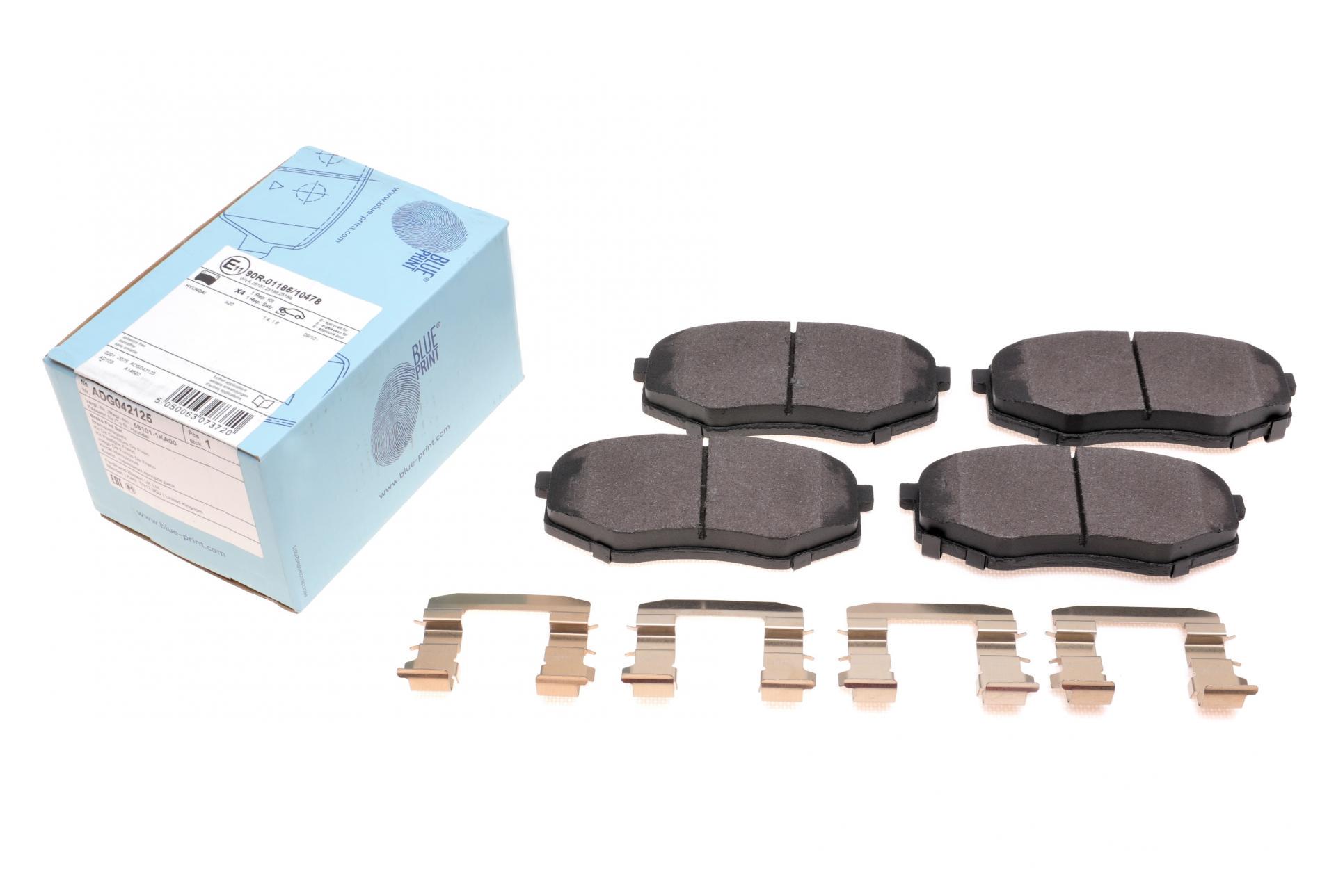 Колодки тормозные передние BLUE PRINT Hyundai Tucson/Sonata/Kia Soul II 2.0-2.4 09-15/iX20 1.4-1.6 10- (ADG042125 BLUE PRINT)