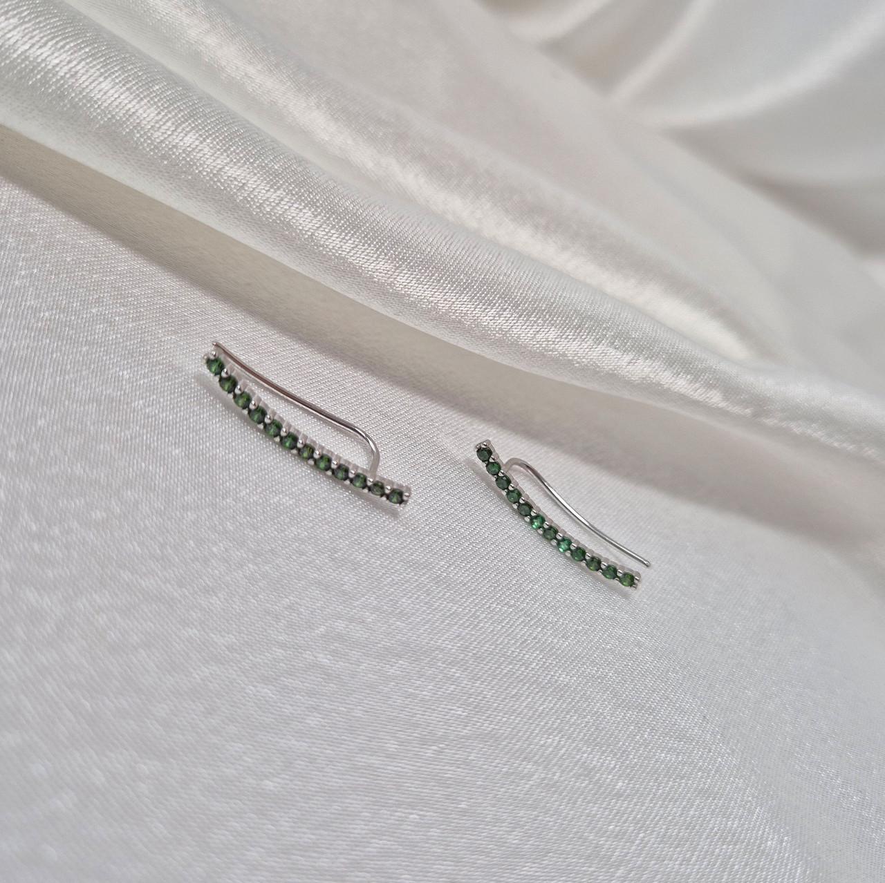 Сережки каффи доріжка із зеленими каменями срібло 925 проби родоване 1,27 г (лк0441рз) - фото 7 Сережки каффи доріжка із зеленими каменями срібло 925 проби родоване 1,27 г (лк0441рз) - фото 7