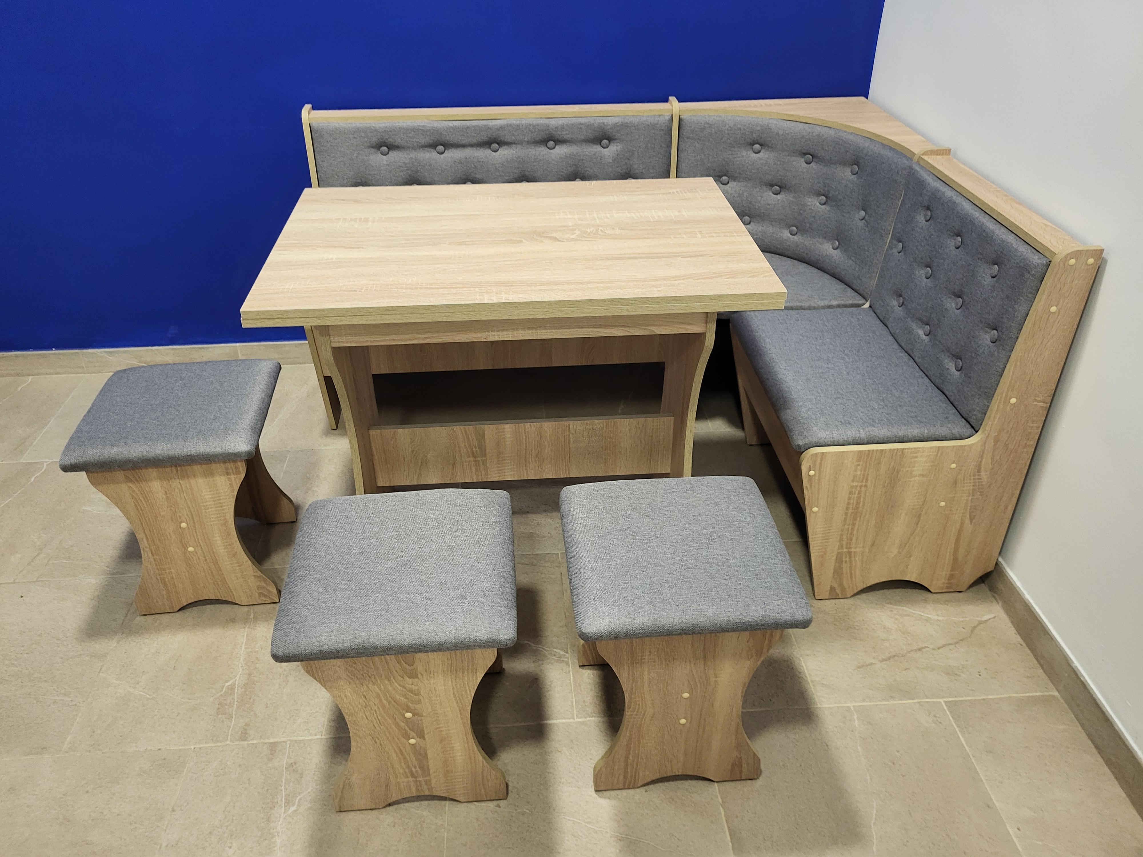 Кухонный уголок Семейный со столом и 3 табуретами 113,5х153,5 см Дуб Сонома/Сильвер (KSTTT-DS-S)