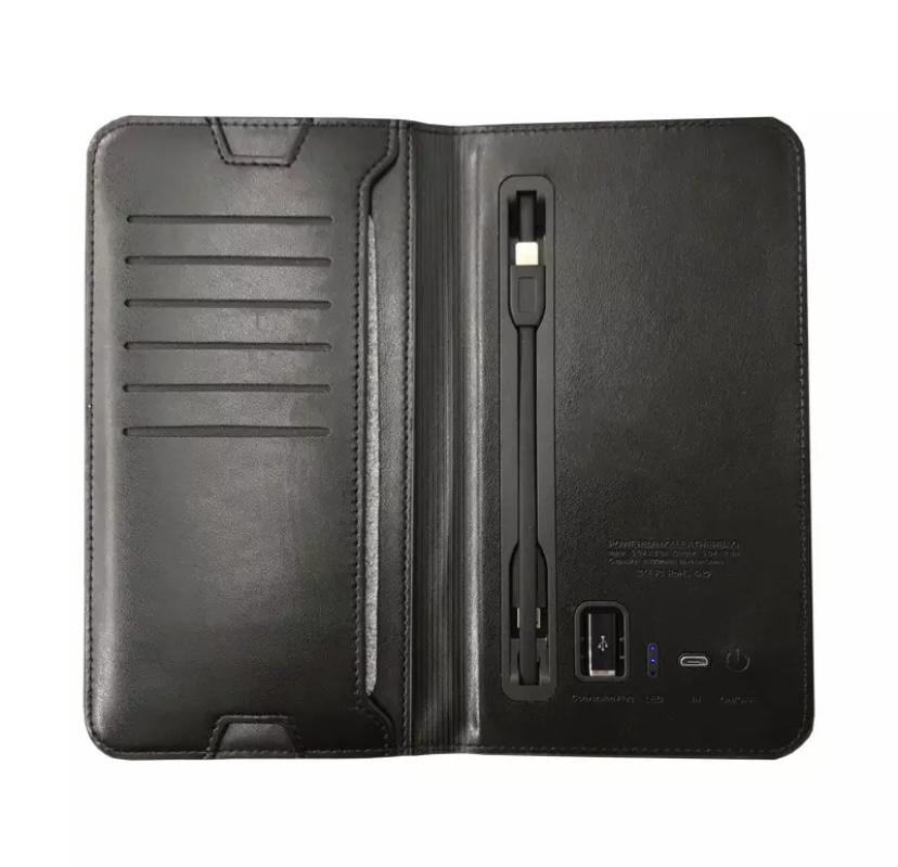 Кожаный кошелек с беспроводной зарядкой и Powerbank (K001)